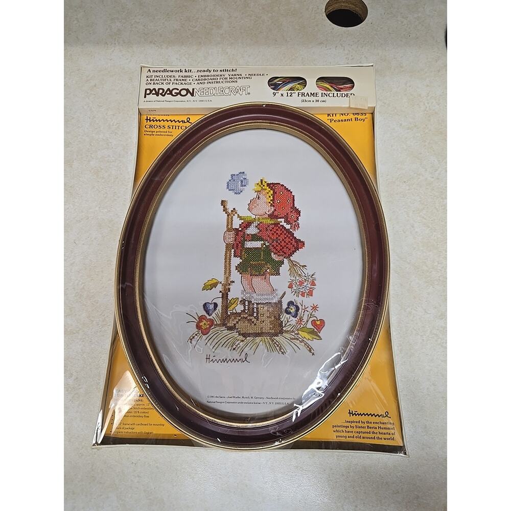 Vtg‎ Paragon Hummel Peasant Boy Cross Stitch Kit 0635 New Sealed 9x12 Oval Frame